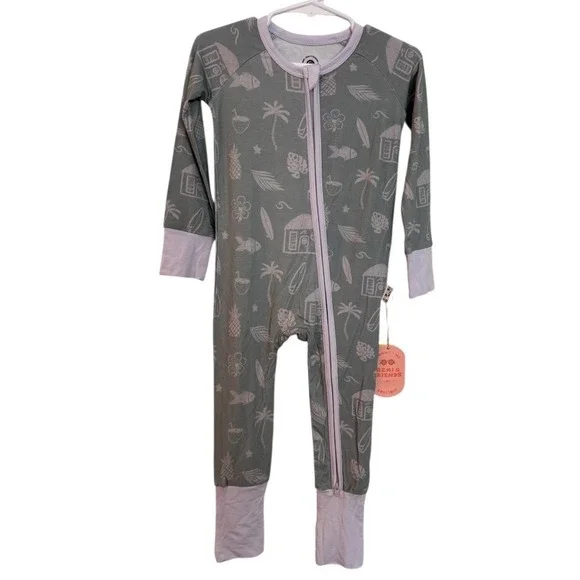 Remi &‎ Friends Baby Pajamas 18-24M Bamboo Limited Edition Zip Green Print - Picture 2 of 7